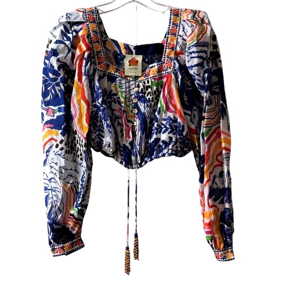 FARM Rio Wild Brazil Crop Top Square Neck Balloon Sleeve Top Womens XS - Picture 4 of 6